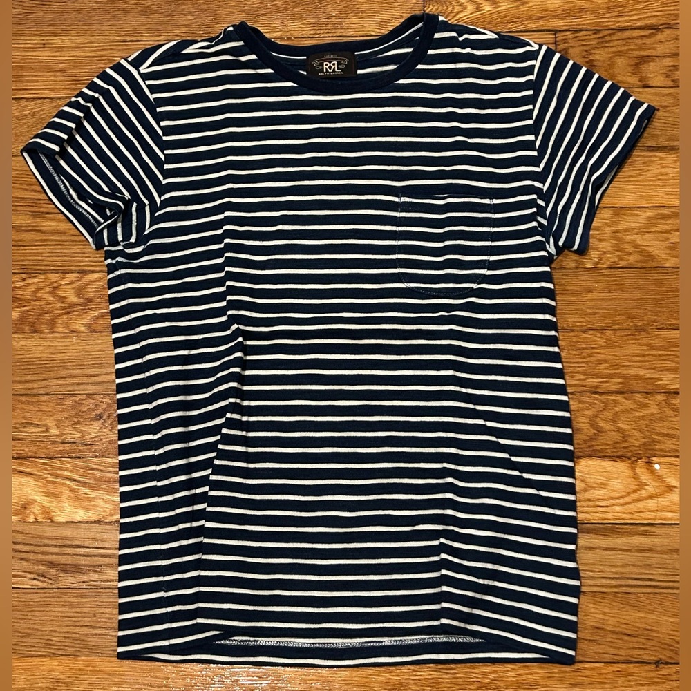 RRL Indigo stripe pocket tee